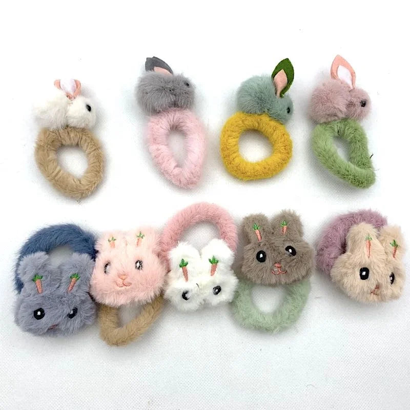 Sweet Girl Kawaii Fluffy Animal Scrunchie Crochet Hair Accessories in Rabbit Design Cloth Hair Decorations