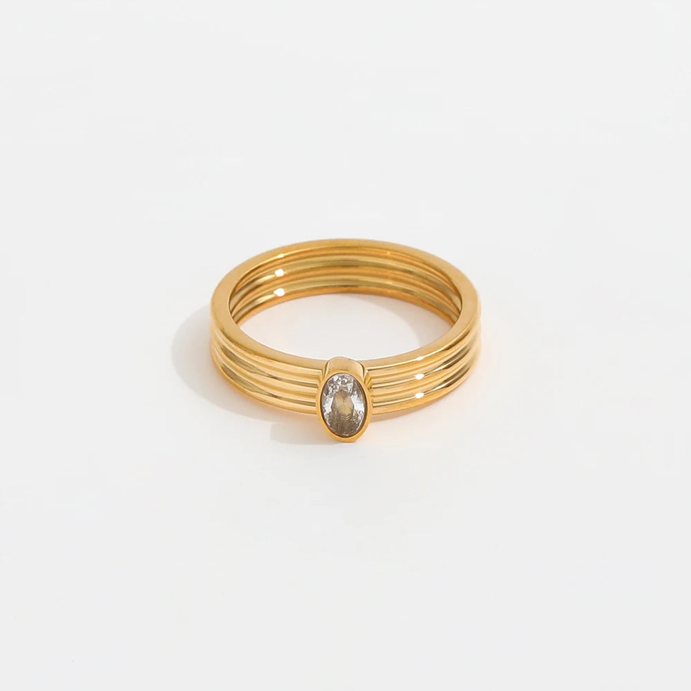 Non Tarnish & Waterproof Eye Oval Shape Layered Rings for Women Stainless Steel Gold Jewelry