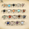 Wholesale Gemstone Round Bead Double Ring Silver Jewelry Trendy Gifts