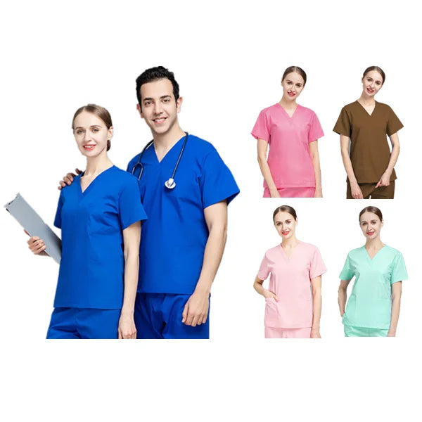 35% Cotton 65% Polyester Custom Logo Pet Nurse Scrubs Suit Uniform Summer Thin Unisex Men Women Dental Scrubs Hospital Uniforms