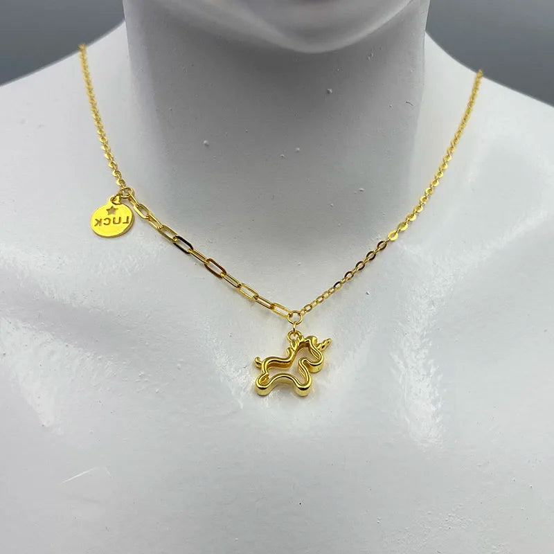 Real Solid 18 Karat Au750 Gold Necklace Unicorn Pendant Design Light Weight Fine Jewelry Wholesale