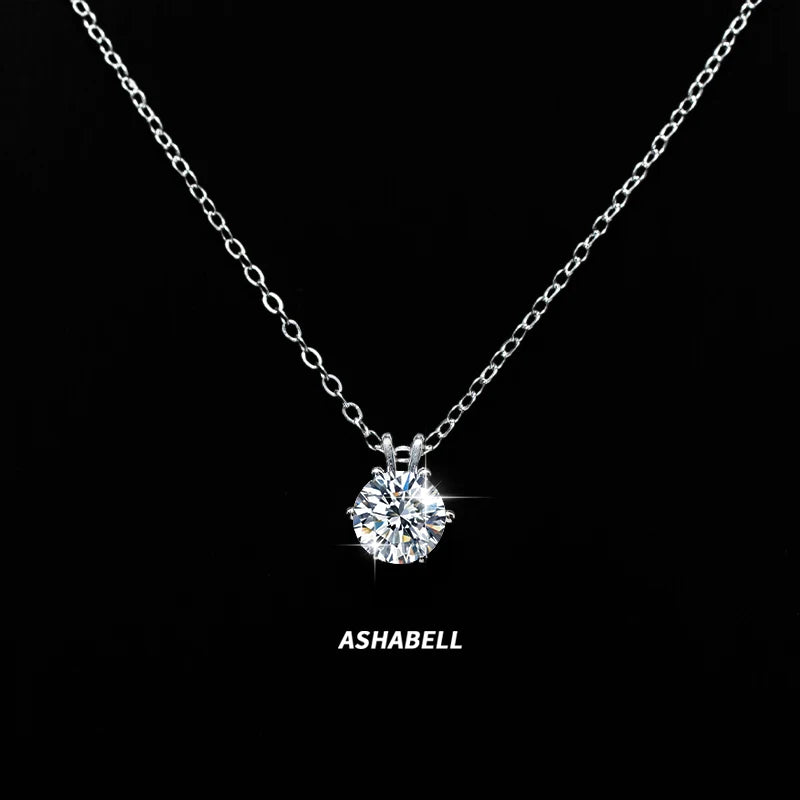Temperament Simple New Classic Six Claws 1CT Moissanite Pendant S925 Sterling Silver Necklace for Women Wedding Gift