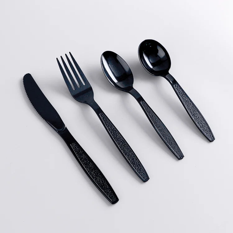 Kitchen Dine Black Heavy Weight Wrapped Disposable Cutlery Pack With Napkin and Salt/Pepper Packets Heavy Duty Cutlery Set