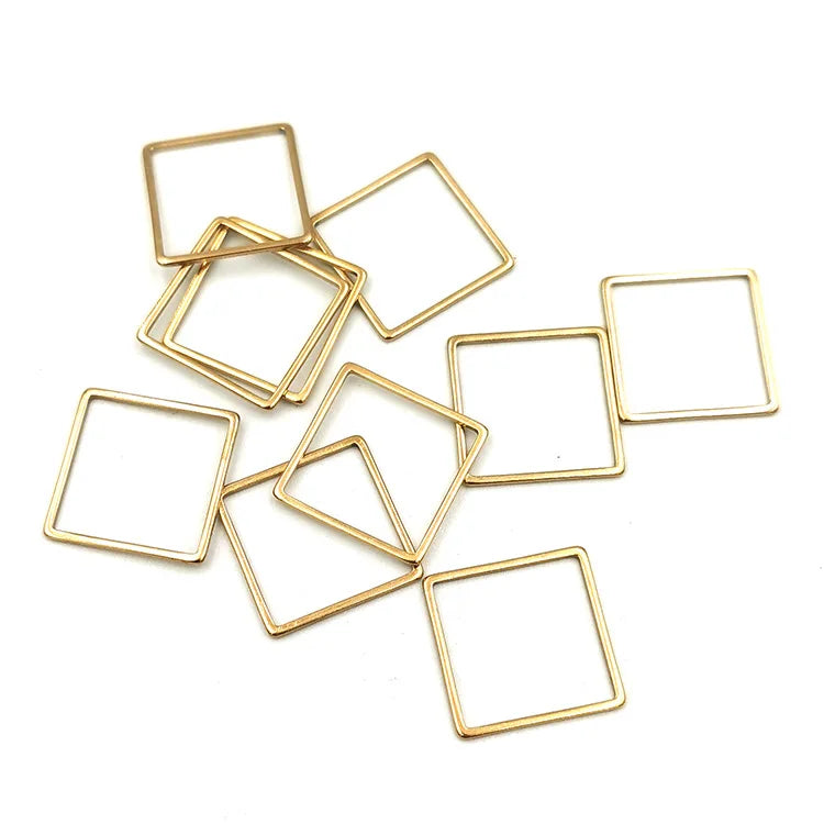 Fashion Originality PVD Gold Stainless Steel Geometric Square Hollow Metal Pendant for DIY Jewelry Accessories