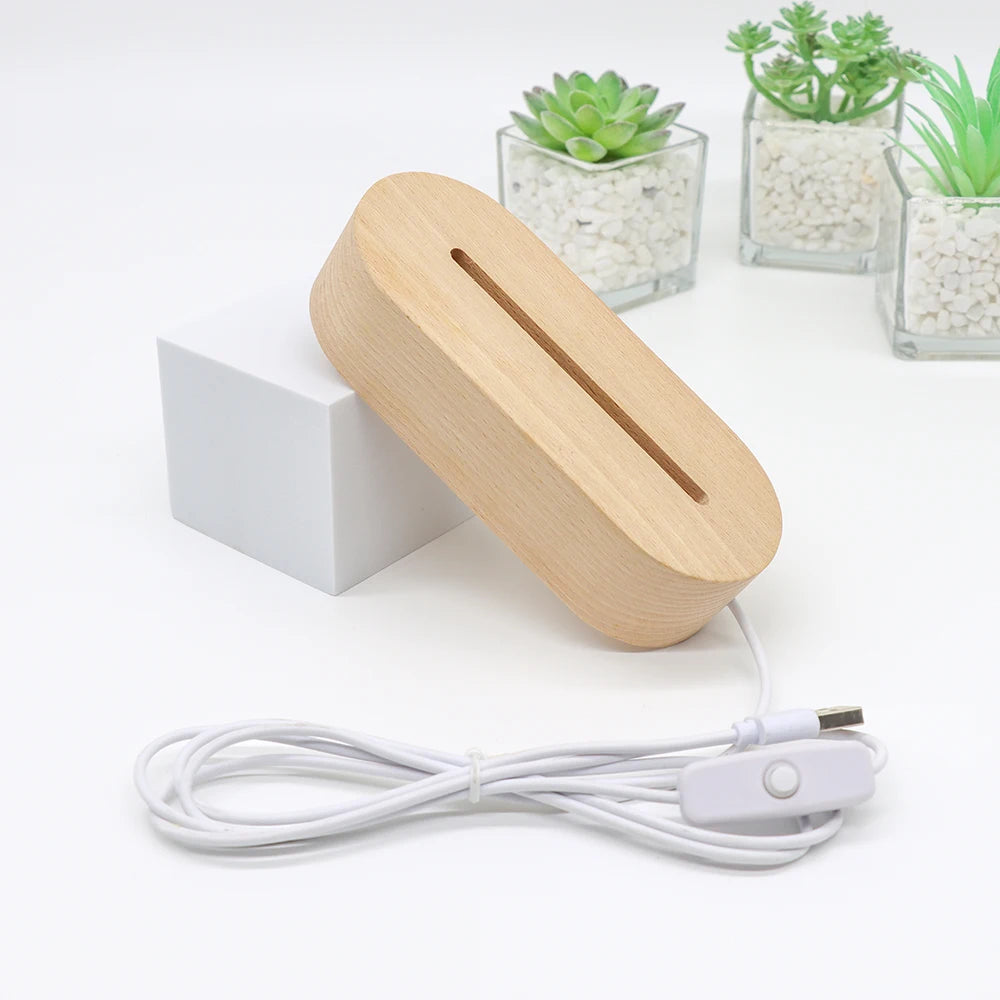 Factory Price RGB  USB Oval Wooden Light Beech Popular Customized Table Night Light Base for Acrylic 3D Night LED Light