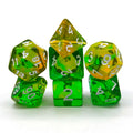 High Quality Custom RPG Dice Set 16mm Polyhedral Acrylic Resin Dice in Green & Gold Inexpensive for Game and DND Use