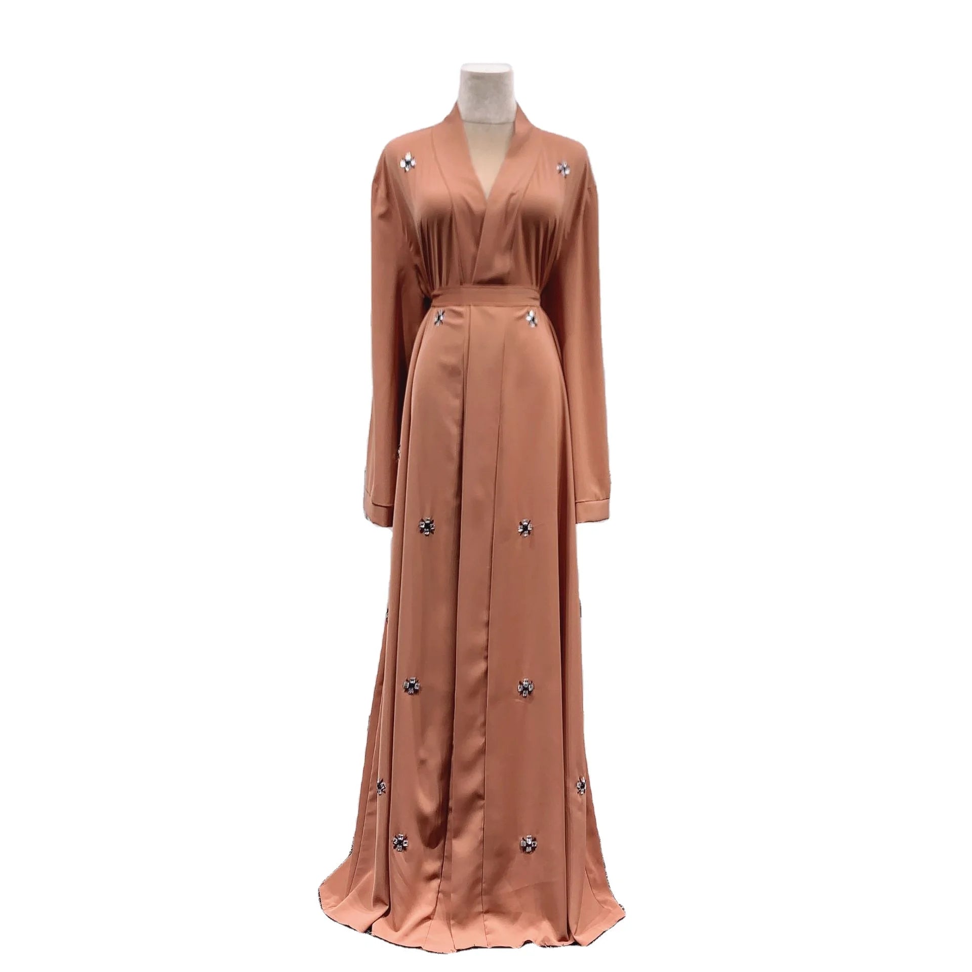 Dubai Fashion Beaded Middle East Muslim Robe Outnet Ensemble Femme Satin Abaya Arabic Dress Borkha Borka for Girls