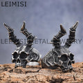 Baphomet Satan Skull Rings Satanic Long Horn Demon Devil Stainless Steel Biker Punk Vintage Jewelry