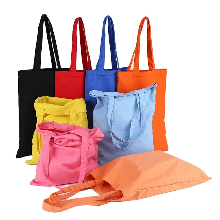Colorful Custom Logo Printed Plain Eco Cotton Tote Bag Recycled Shopping Shoulder Handle Canvas Tote Bag