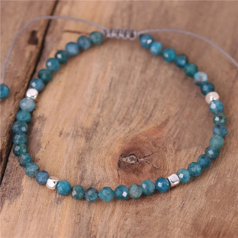 Minimalist Gemstone 4mm Apatite Beads Bracelet for Women Boho Tibetan Adjustable Natural Stone Dainty Bracelet Popular Jewelry