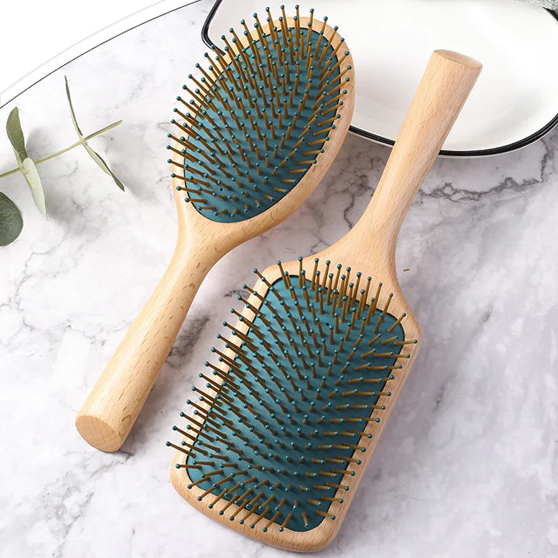 Customized Eco-friendly Air Paddle Massage Scalp Natural Beech Wooden Comb Massage Paddle Detangling Hair Brush