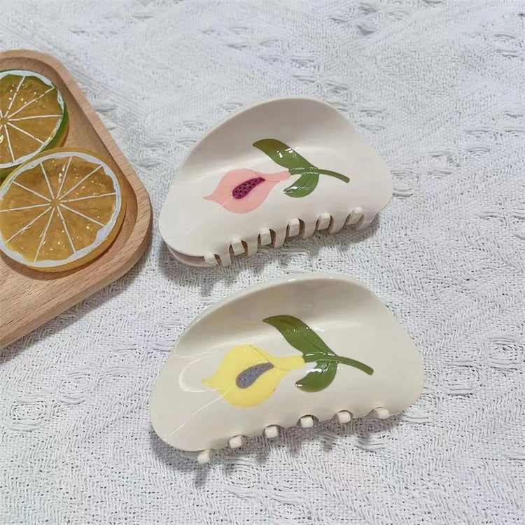 8.5cm Arc Shape Hair Claw Clamp Elegant Japanese Style Exclusive Shark Hair Clamp Acetate for Girls Lady Rose Flower Clips