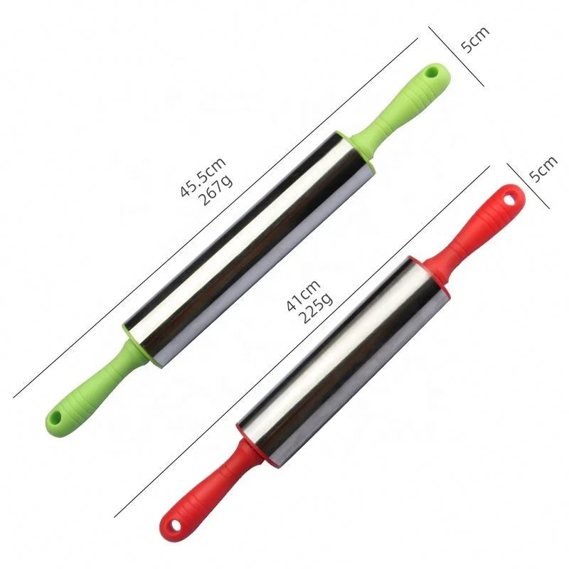 Stainless Steel Baking Cookie Chapati Fondant Dough Pastry Pizza Pie Crust Roller Pin