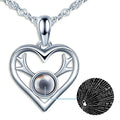 Lovely Deer Antler Necklace I Love You 100 Languages Hollow Heart S925 Silver Woman Projection Necklace