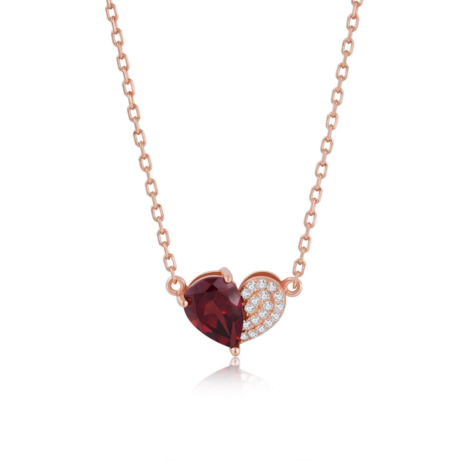 YBO 925 Silver Necklaces with Natural Gemstone Garnet Mini Love Heart Pendants Trendy Cubic Zircon Jewelry for Weddings Parties