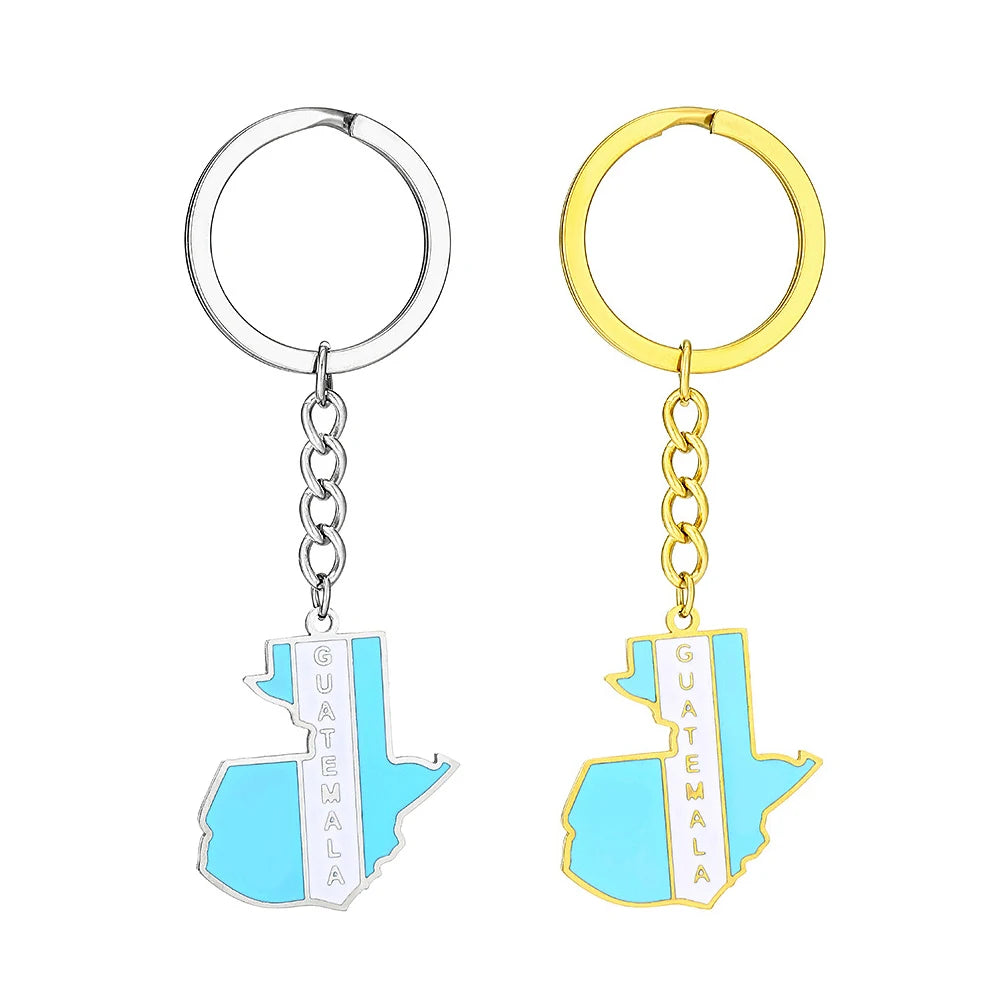 Manufacturer Enameled Guatemala Flag Charm Keychain Stainless Steel 18K Gold Plated Enamel Guatemala Map Pendant Key Chain