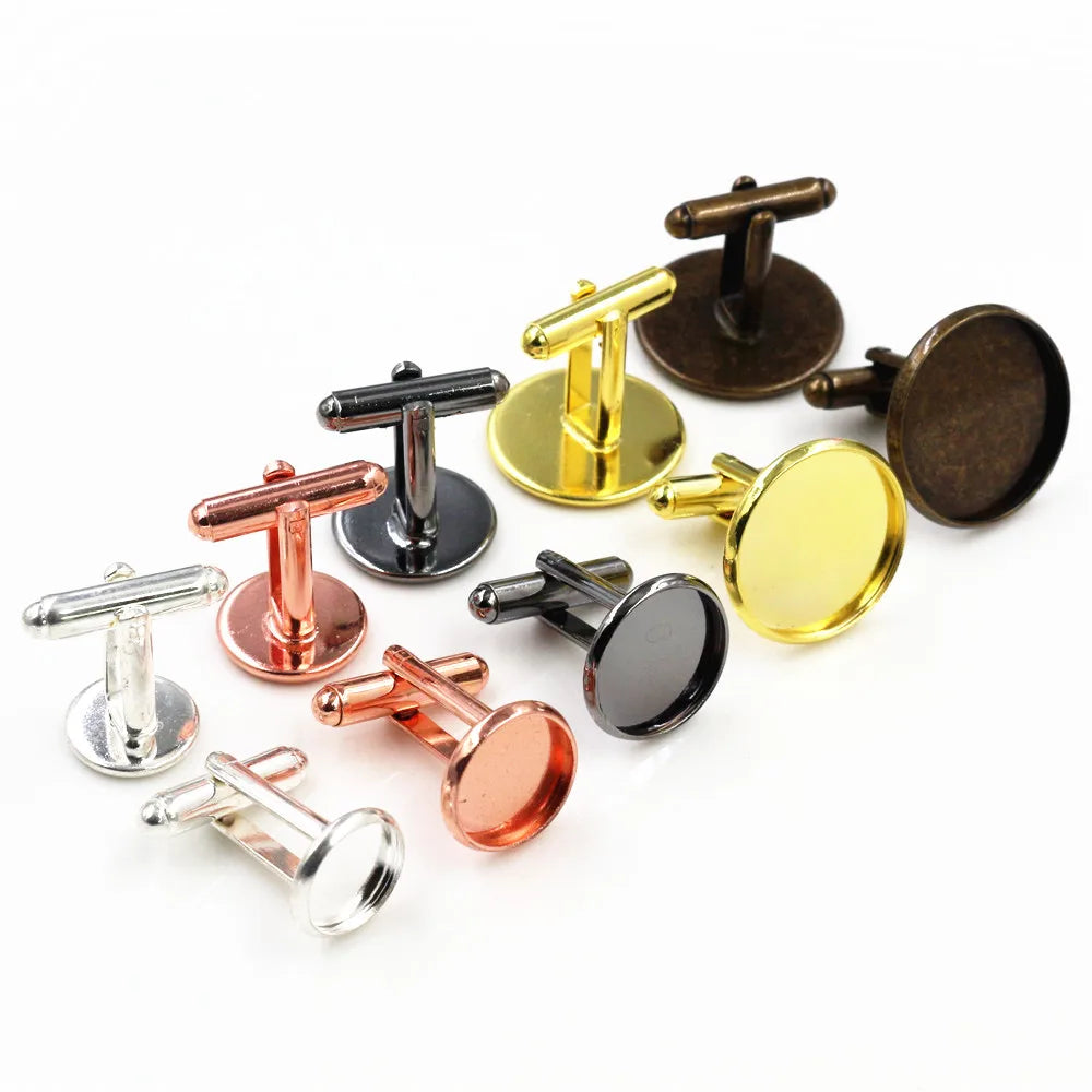 10pcs/lot 10/12/14/16/18/20mm Copper Metal Cufflink Blank Base Settings Cabochon Cameo Base Bezel Trays Jewelry Findings