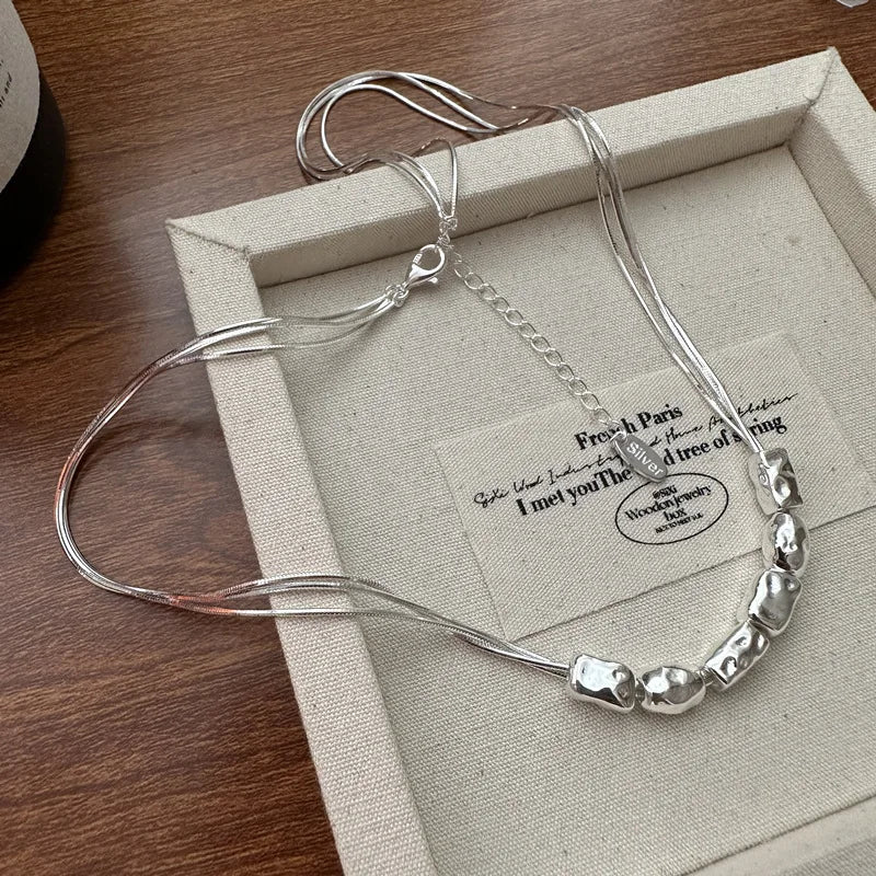 Silver Bead Pendant Necklaces Luxury 925 Sterling Silver Luxury Multi-layer Necklace for Daily