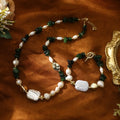 Semi-Precious Gemstone Healing Necklace Natural Stone Green Jasper Beaded Necklace Set Baroque Pearl Charm Jewelry for Women