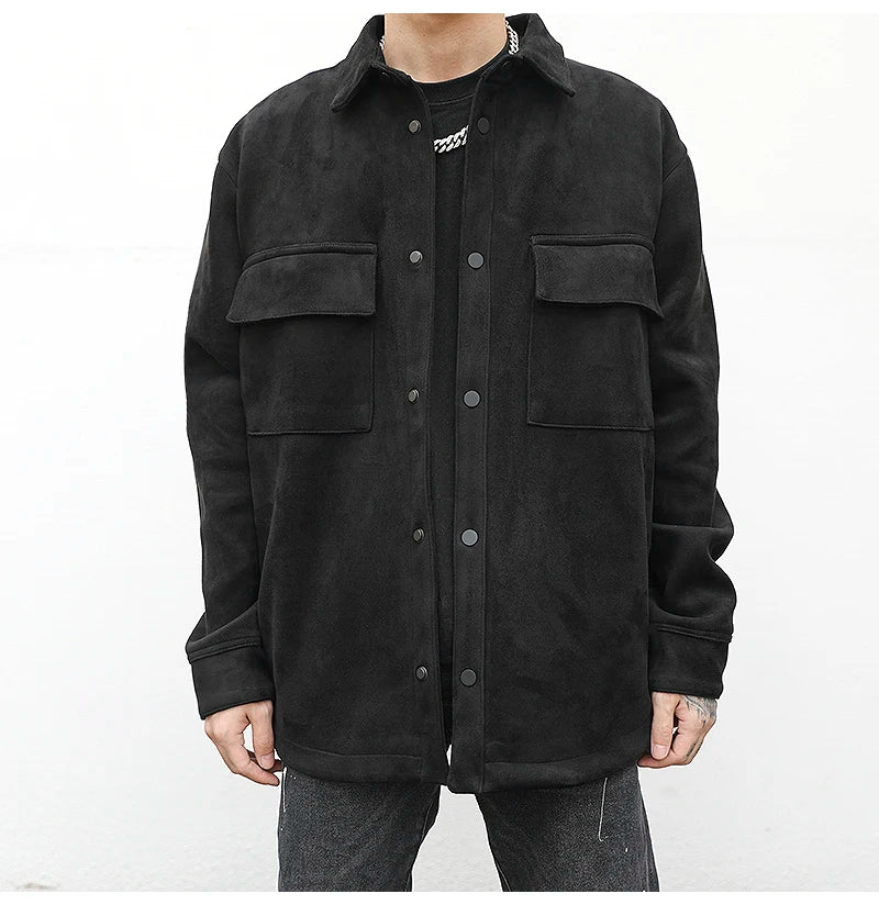 Custom FOG Quality Cheap Men Stock Drop Shipping Black Suede Leather Shirt for Men