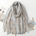 Bohemia Style Unique Pattern Lightweight Muslim Women Head Wraps Hijabs Geometric Cotton Voile Printed Shawls Tassels Scarves