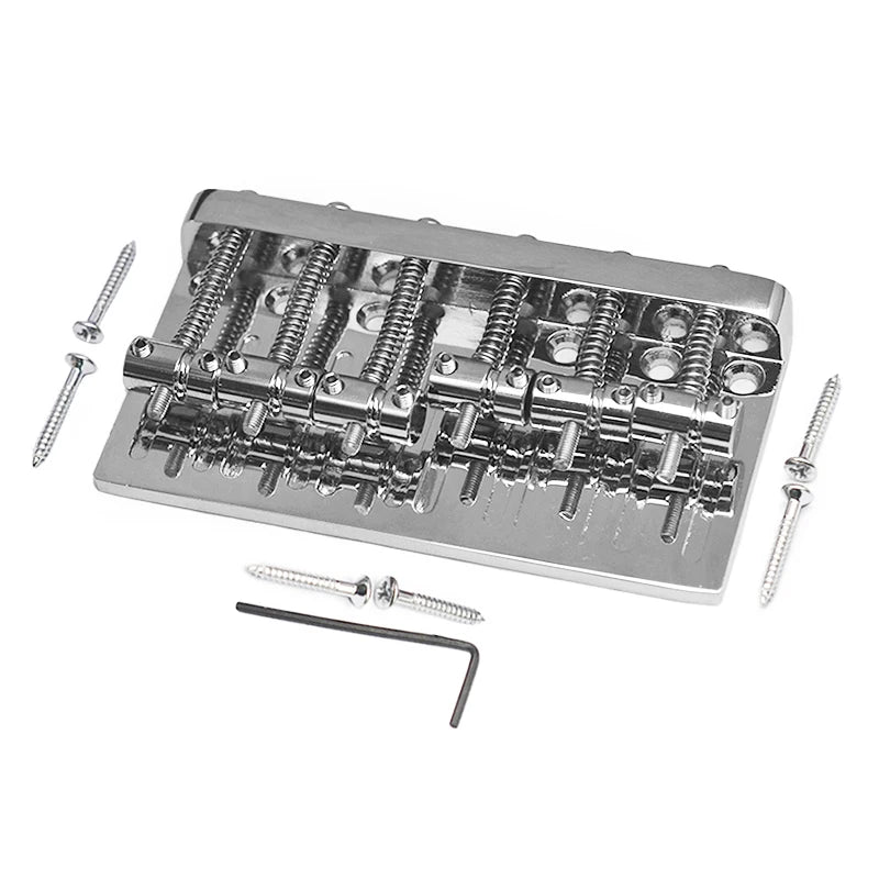 Znic Alloy 6 String Bass Bridge 102.5x54MM Fixed Bass 16x5MM Bridge Bottom Through String Heavy Loaded Chrome