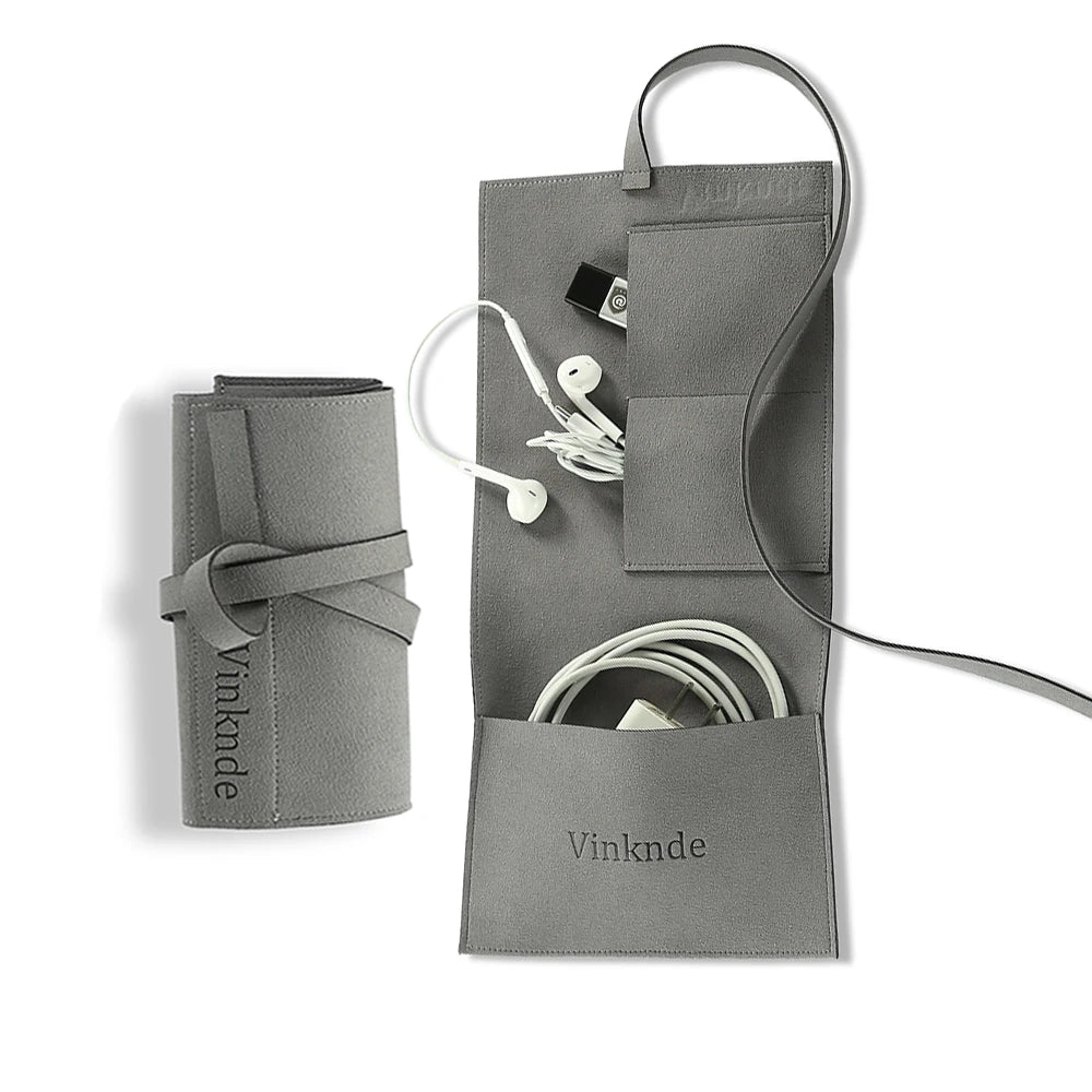Custom Logo Gray Microfiber Jewelry Gift Bags Travel Organizer for Electronic Accessories including Earphones and USB Cables