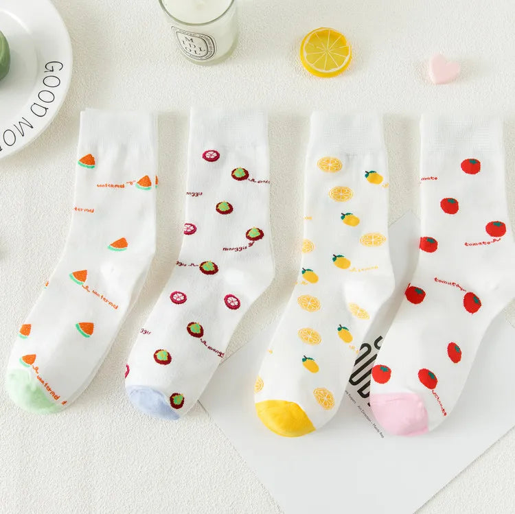 Top Quality Custom Women Crew Socks Fruit Lemon Beautiful Comfortable  Korean Girl School Fashion Socks