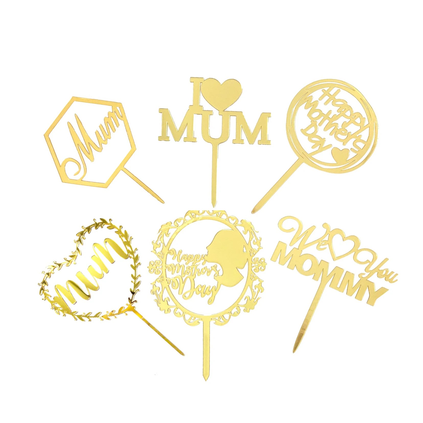 Acrylic Love Mom Gold Black Party Decoration Supplies Happy Mother's Day Cake Topper