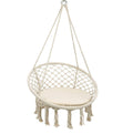 Traditional Metal Hanging Chair Cotton Polyester Woven Rope Sponge Cushion 300LBS Capacity Outdoor Indoor Bedroom Park XL