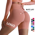 Wholesale Logo Women High Waist Running Polyester Athletic Yoga Custom Biker Gym Shorts