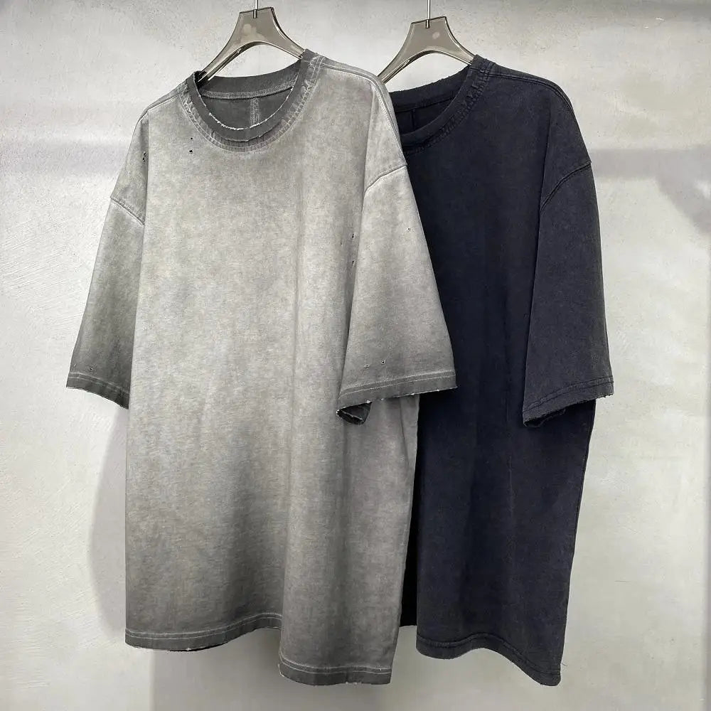 Wholesale Acid Washed Heavy Weight Blank Tee T Shirt Oversized Wash Heavyweight Cotton T-shirt Oversize Vintage Tshirt for Men