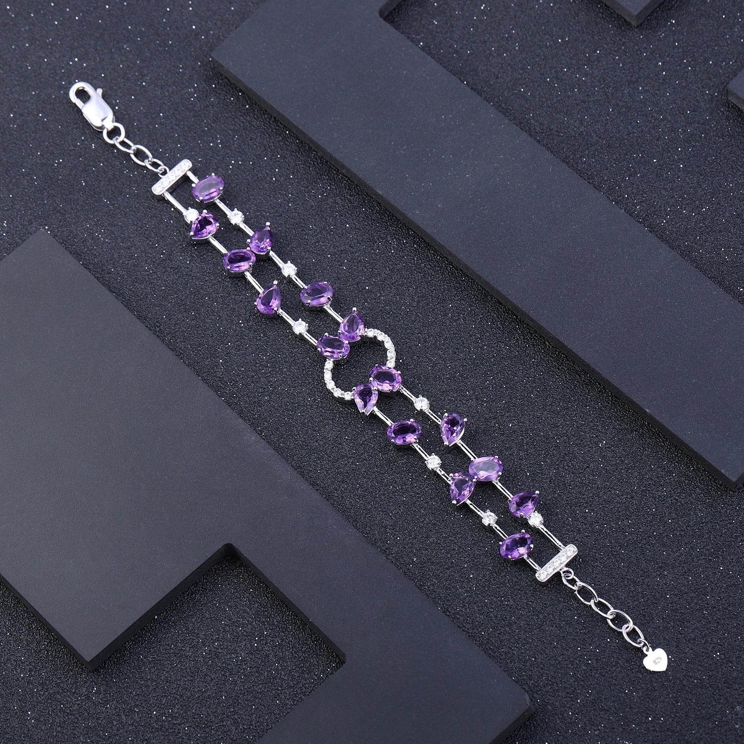 Abiding Elegant Charming Purple Gemstone Bracelet S925 Silver Good Luck Natural Amethyst Gemstone Link Bracelet Cuff Bracelet