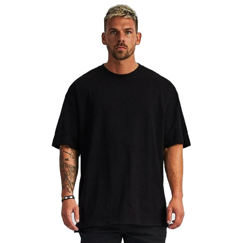 Custom Logo Fitness Shirt Men Running Sports Loose Oversized T-shirt Short Sleeve Summer Quick Dry Gym Bodybuilding Workout Tops