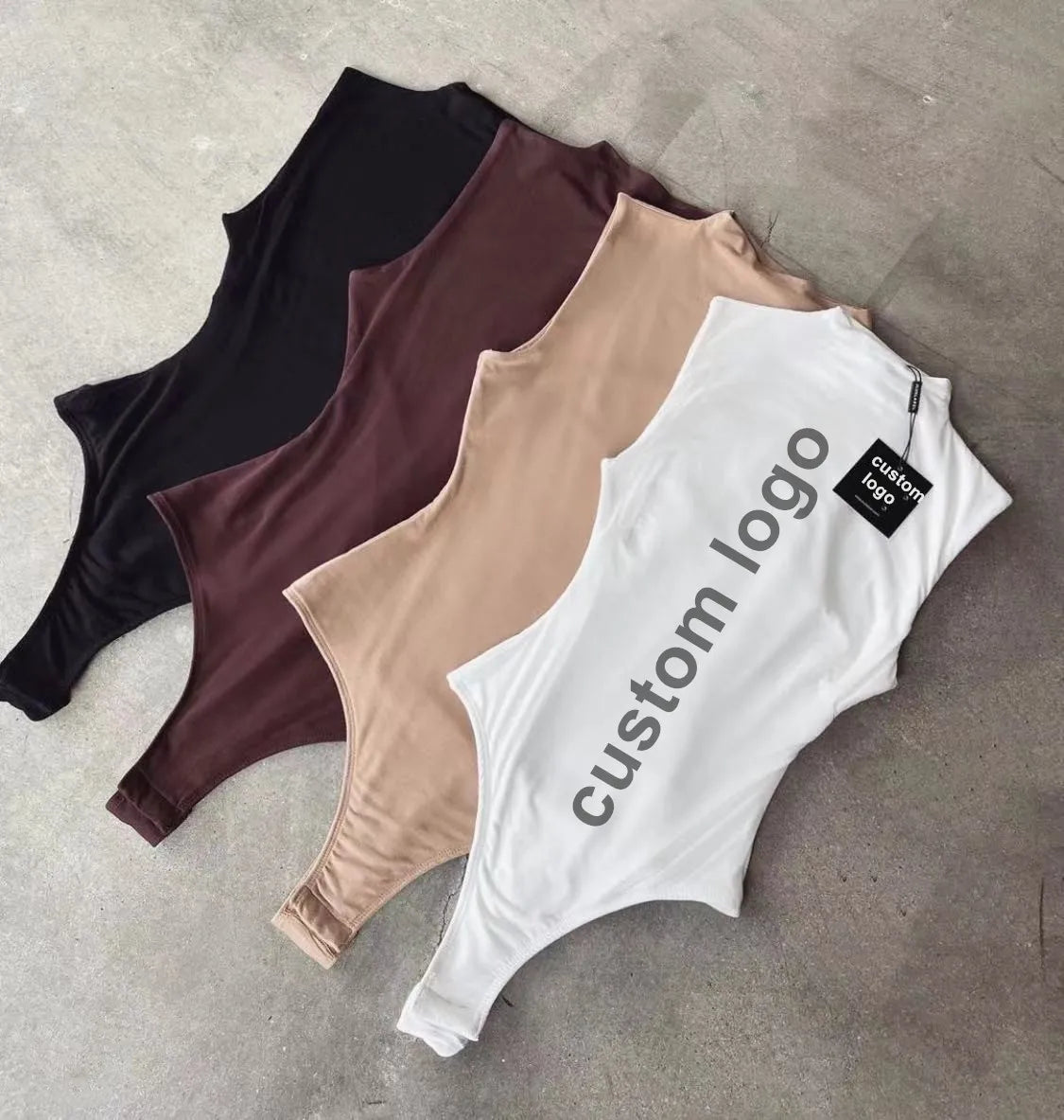 Custom logo  Stretchable Skin Feeling Rayon Basic Turtle Neck Sleeveless Women Workout Bodycon Onesie Lingerie Bodysuits