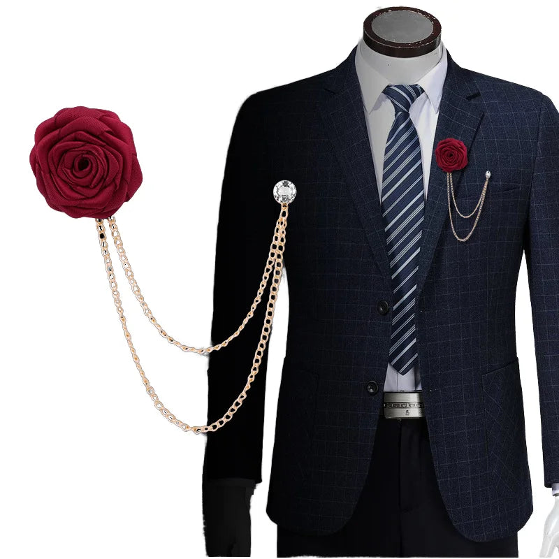Designer Handmade Rose Brooch Fabric Flower Luxury  Brooch Men's and Women Suit Elegant Dresses One Line Pin Brooches Wholesale