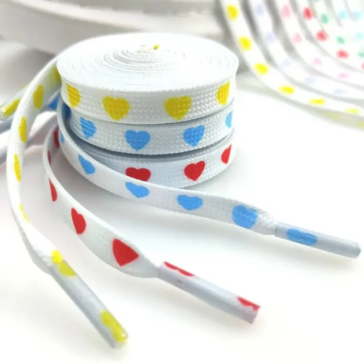 Best Seller Casual Flat Sneakers With Heart Shaped Printing Colourful Polyester Fashion Shoelaces Pair of Laces