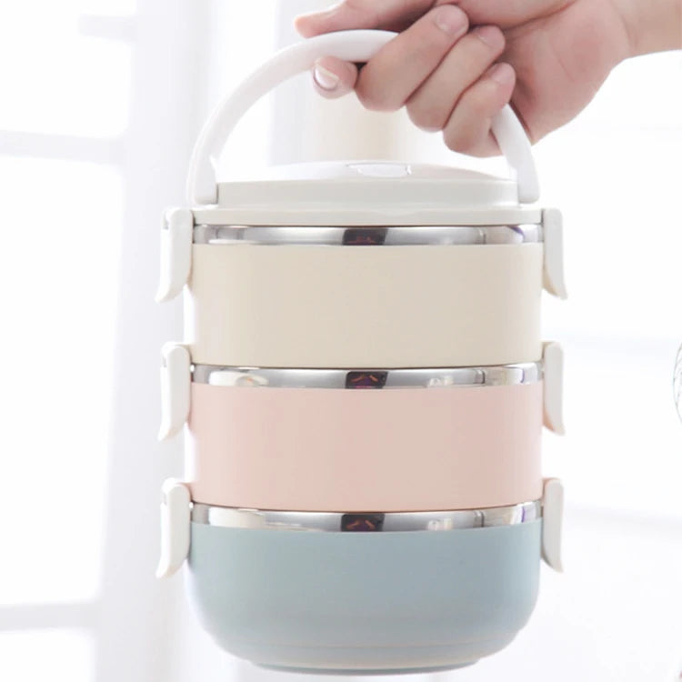 Three-Layer Stainless Steel Bento Box Good Quality Food Grade Locking Handle Lunch Box with Keep Warm Feature Dinnerware Set