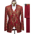 Latest Coat Floral Design Men Suits Tailor-Made Tuxedo 3 Pieces Blazer Vest Pants Stand Lapel Wedding Party Groom Costume Homme
