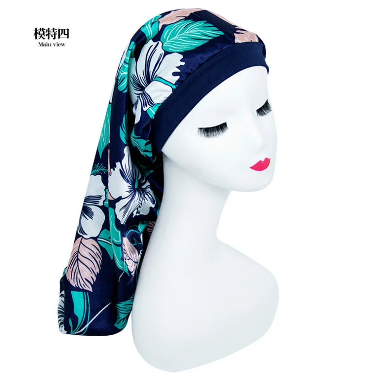 Women's Hair Sleep Cap Elastic Braided Long Bonnet Hat