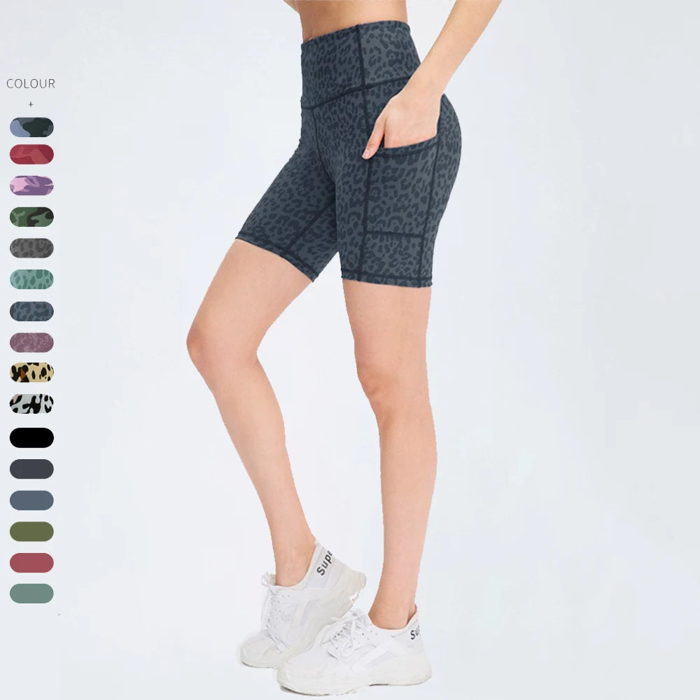 Customize Sports Fitness High Waist Printed Biker Yoga Women Gym Shorts With Pockets