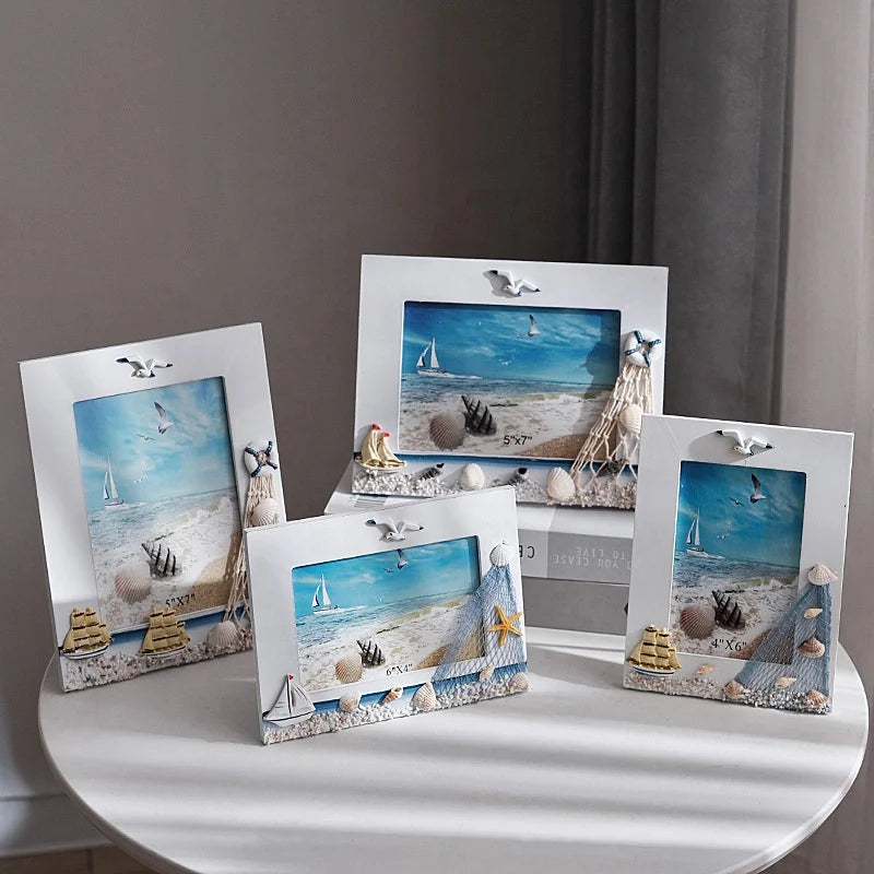 6 Inch Ocean Shell Photo Frame UV Printing Europe Style Durable Lightweight Wooden Decoration Wholesale