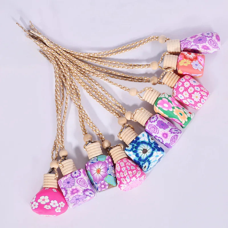 Empty 10ml Polymer Clay Car Hanging Perfume Bottle Air Freshener Car Diffuser Glass Bottles