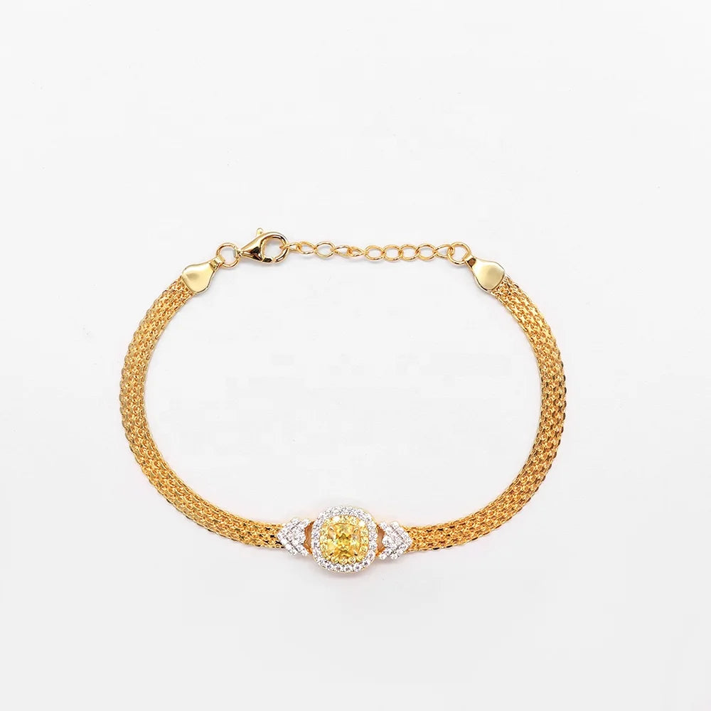 Simple Temperament Yellow Bracelet Light Yellow square Cushion Synthetic Zircon Bracelet