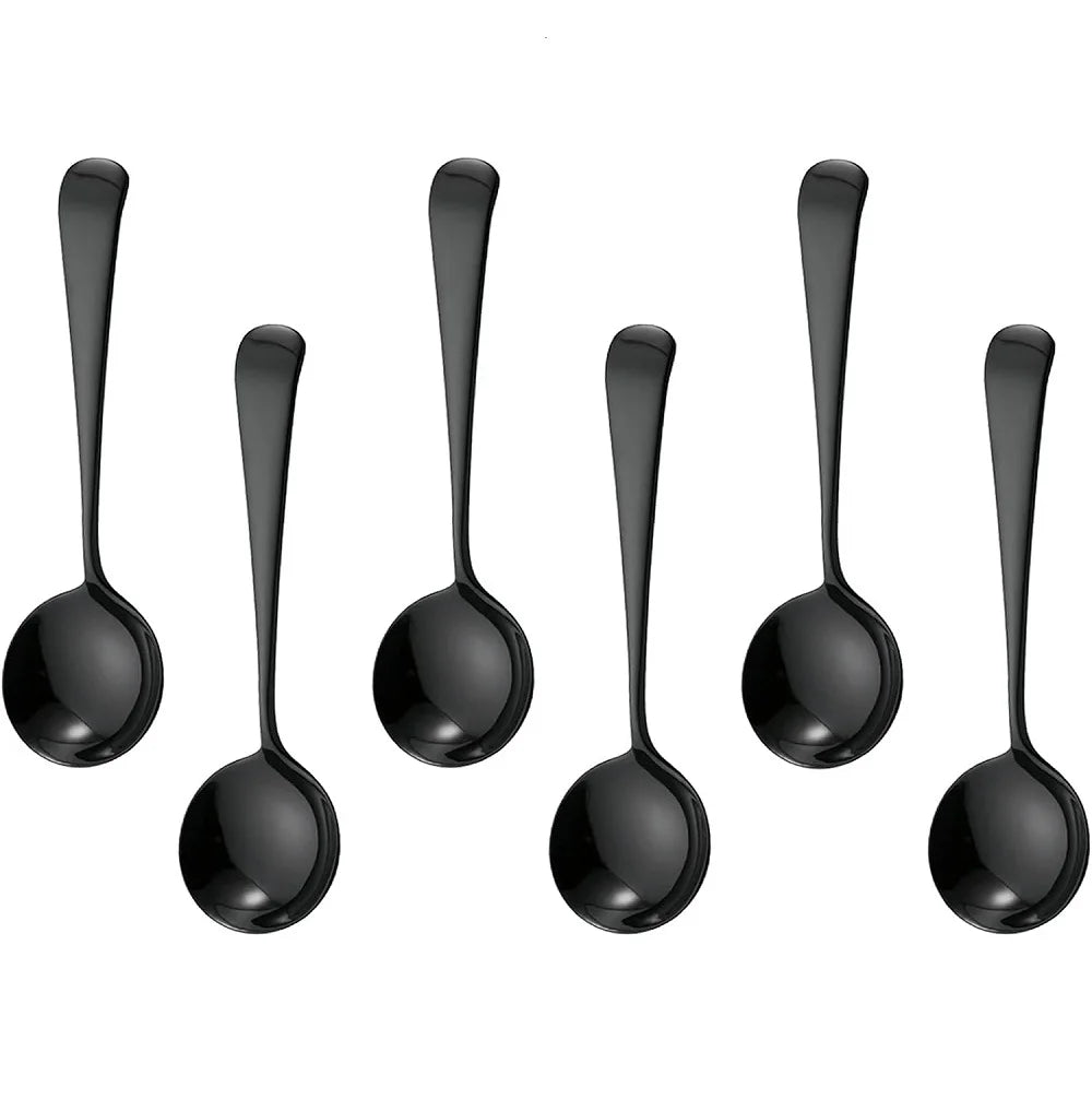 Colorful Handle Round Cupping Spoon for Coffee Tasting Customized Logo Spoon 304 Stainless Steel Black Scoop