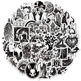 50Pcs Personalized Gothic Style Tattoo Logo Graffiti Stickers for Phone Car Skateboard Fashion Black White Skull Sticker