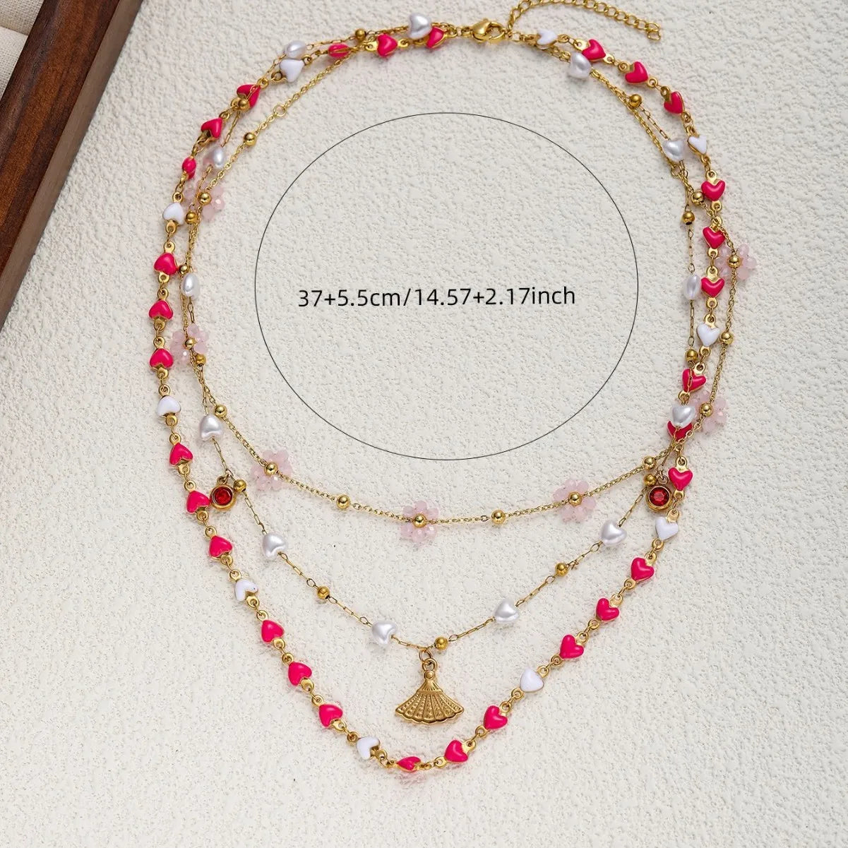 Tendencias Trendy Women's Summer Necklace 18K Gold Plated Stainless Steel with Pearl Shell Figaro Chain Style Fashion Jewelry