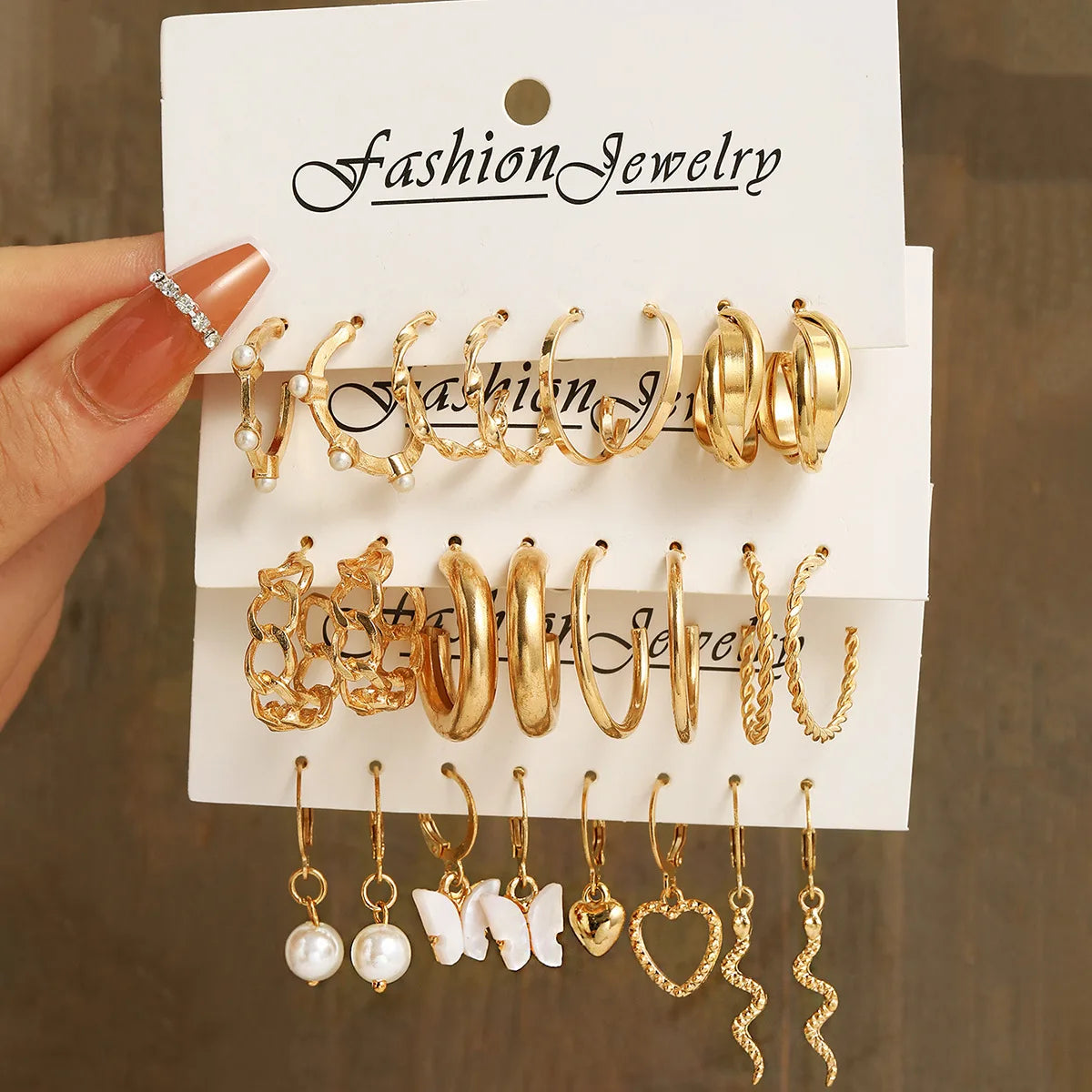 2025 New Arrival Fashion Jewelry 12 Pair/Set Snake Shaped Earrings Creative Retro Simple love Asymmetric Gold Hoop Earrings Set