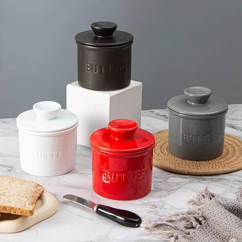 Hot Sale Eco-Friendly Custom Logo French Porcelain Butter Crock with Lid Dish Serving Butter Keeper Food Safe Ceramic Container