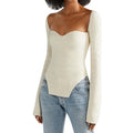 TWOTWINSTYLE Women's Slim Solid Knitted Tops Square Collar Long Sleeve Casual Style Sweater for Autumn Season with Front Logo